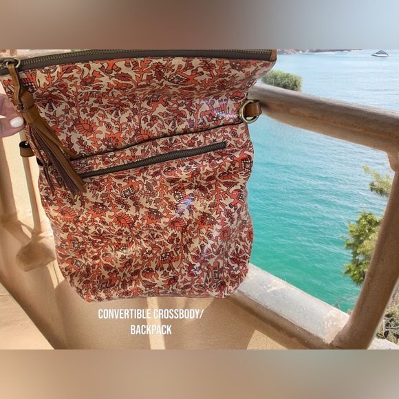 Patricia Nash LUZILLE orange and tan boho India leather backpack shoulder bag - Picture 4 of 11